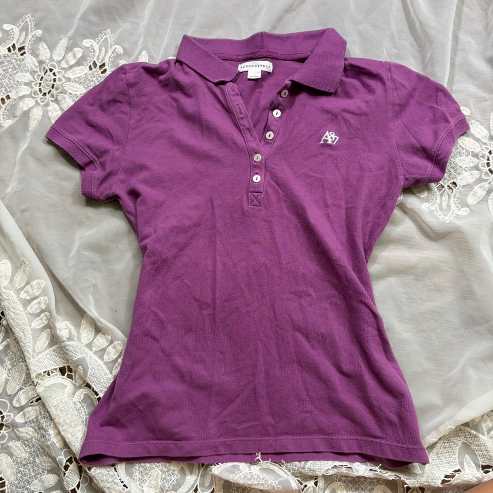 Aeropostale Y2K Purple A87 Logo Short Sleeve Pique Polo Shirt Large